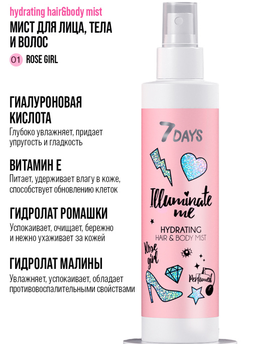 Мист для волос и тела увлажняющий Rose girl