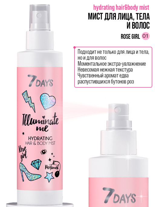 Мист для волос и тела увлажняющий Rose girl